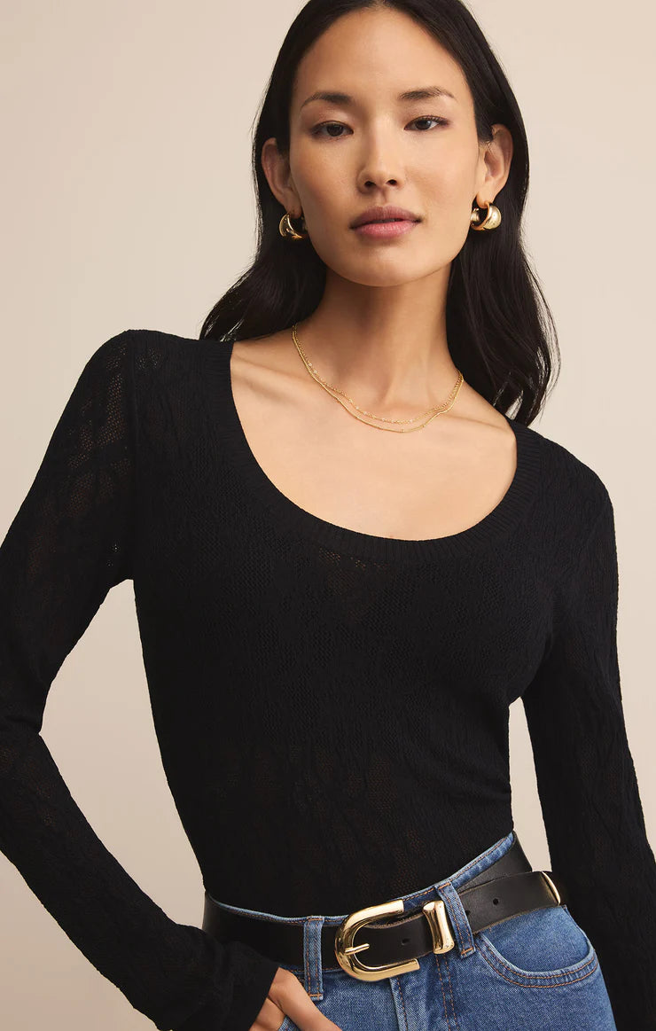 Z SUPPLY - TIBI SCOOP MESH SWEATER BLACK