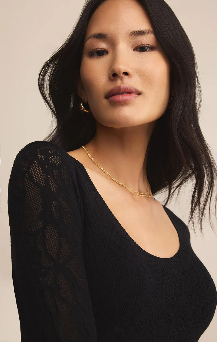 Z SUPPLY - TIBI SCOOP MESH SWEATER BLACK