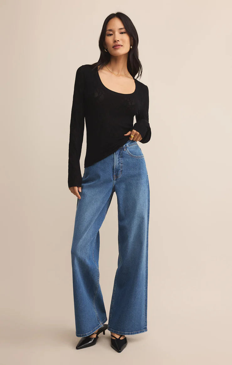 Z SUPPLY - TIBI SCOOP MESH SWEATER BLACK