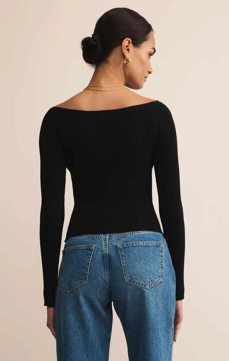 Z SUPPLY - JOVY OFF SHOULDER CROP TOP BLACK
