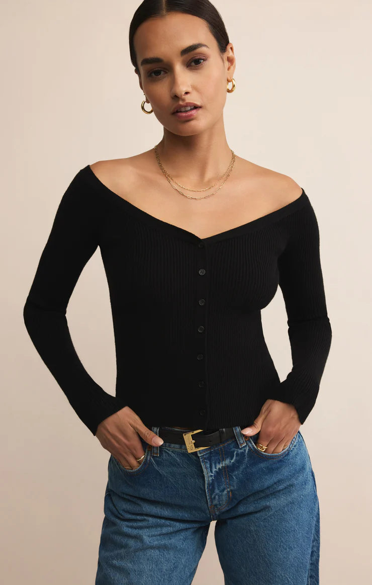 Z SUPPLY - JOVY OFF SHOULDER CROP TOP BLACK