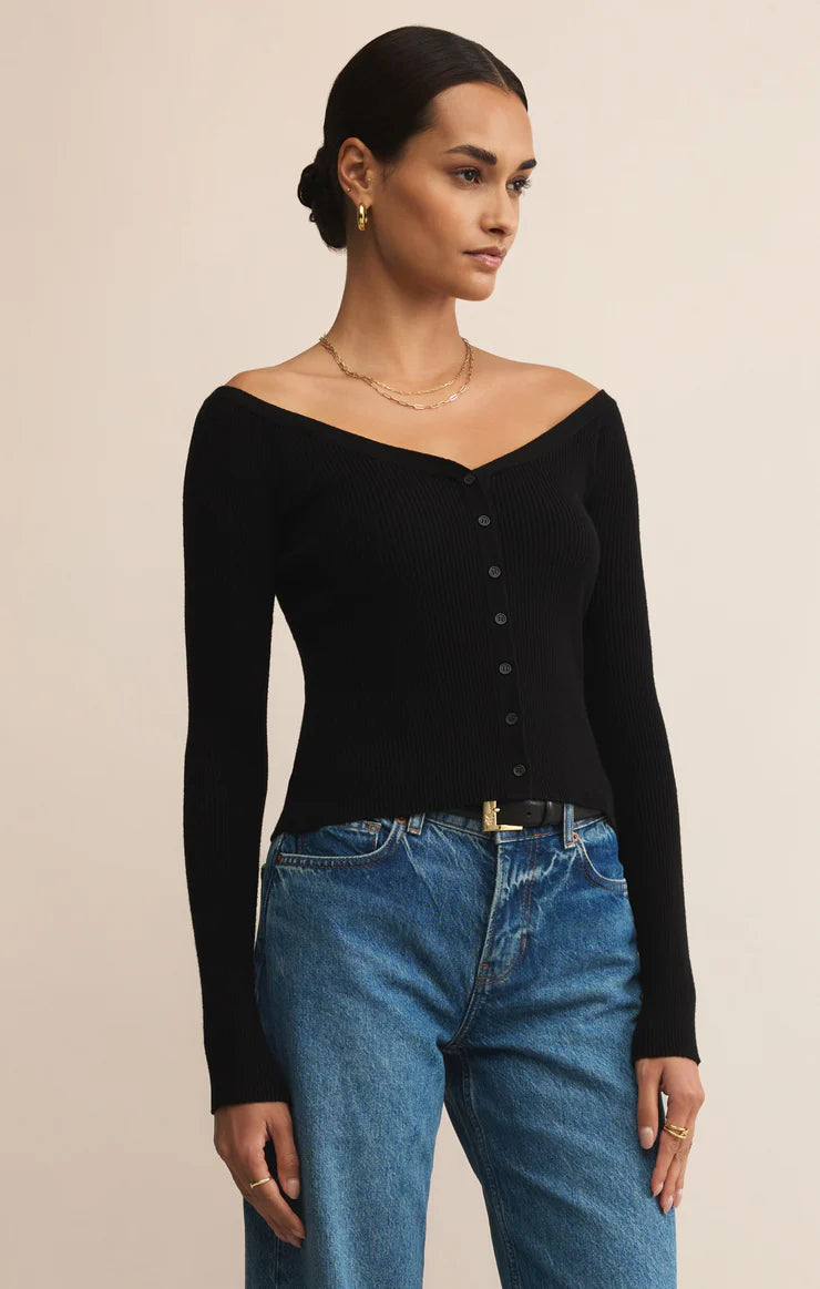 Z SUPPLY - JOVY OFF SHOULDER CROP TOP BLACK