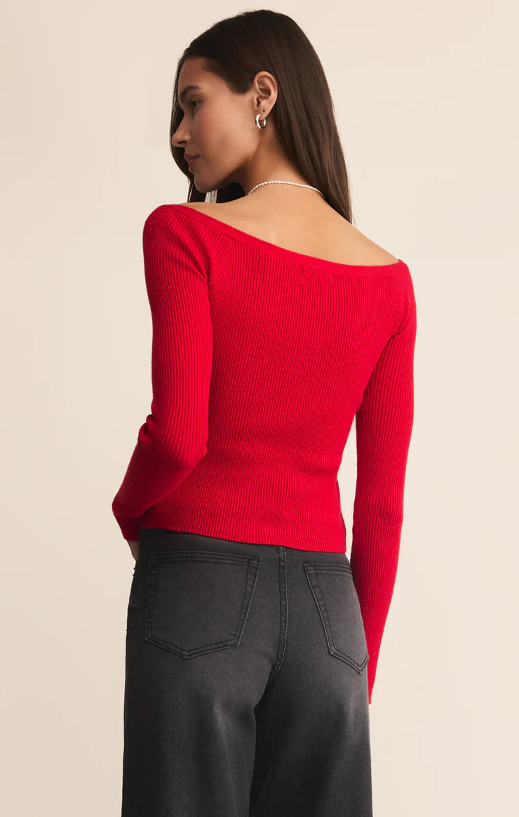 Z SUPPLY - JOVY OFF THE SHOULDER CROP TOP FESTIVE RED