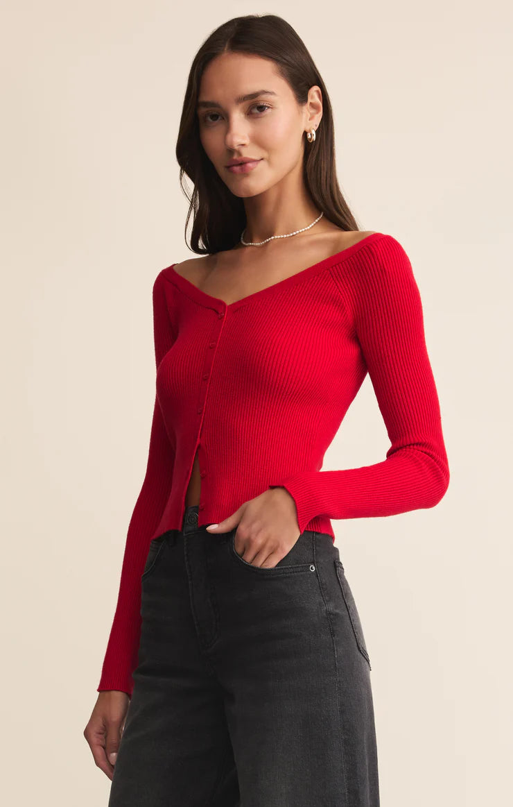 Z SUPPLY - JOVY OFF THE SHOULDER CROP TOP FESTIVE RED