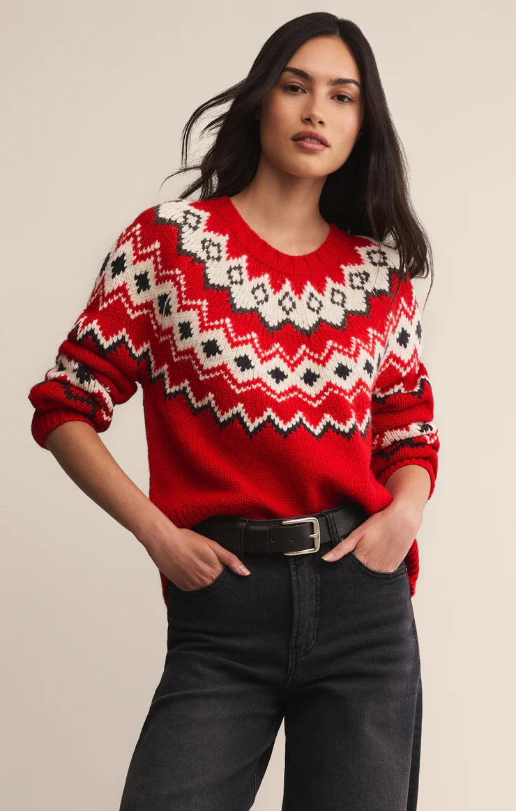 Z SUPPLY - ADORNMENT FAIR ISLE SWEATER FESTIVE RED