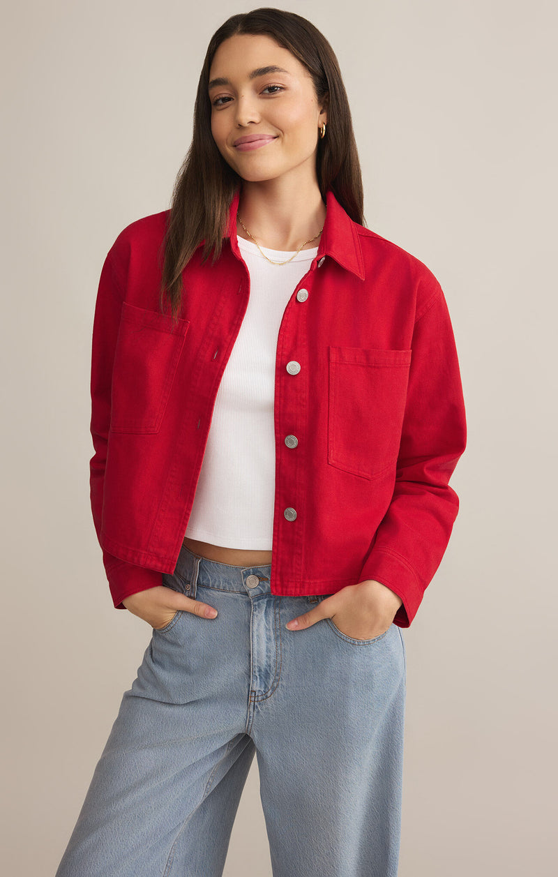 Z SUPPLY - ALL DAY CROPPED DENIM JACKET CHERRY