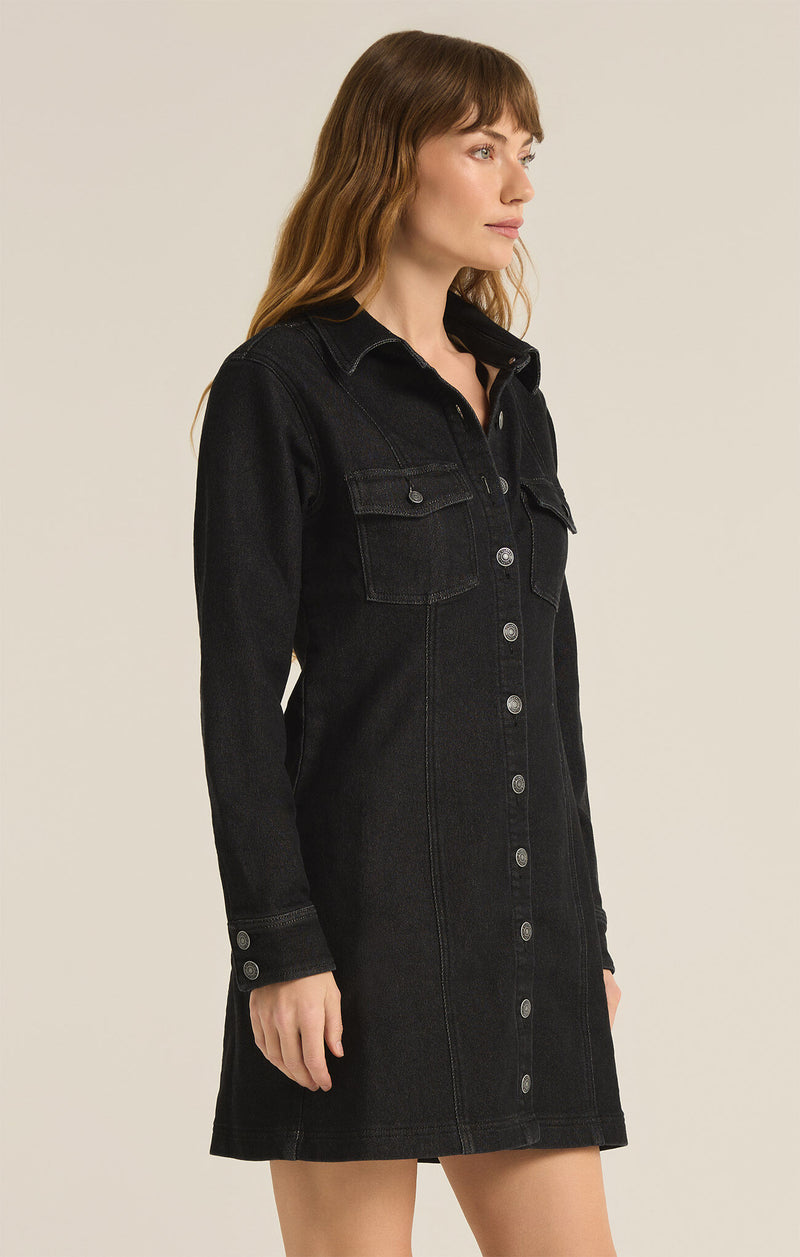 Z SUPPLY - CANDICE PERFECT KNIT DENIM DRESS BLACK SAND swirlboutique Z SUPPLY - CANDICE PERFECT KNIT DENIM DRESS BLACK SAND swirlboutique