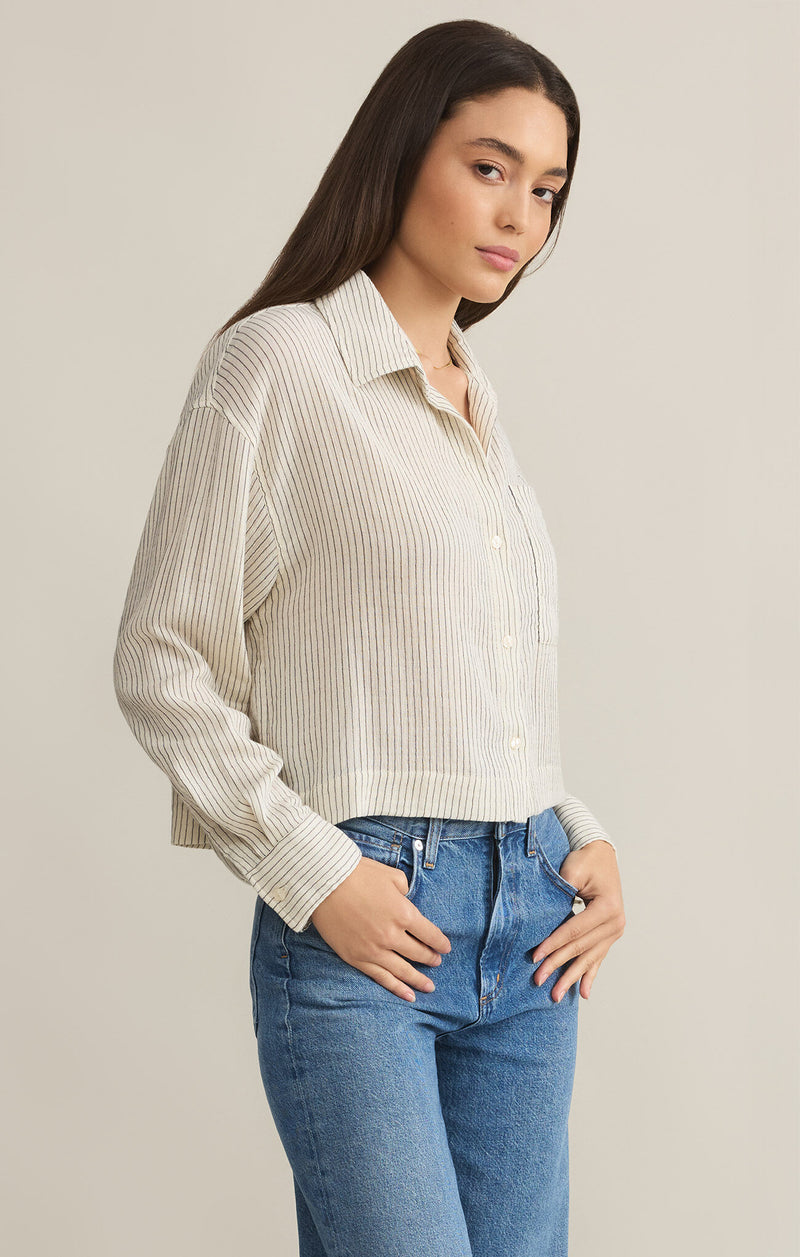 Z SUPPLY - DEL MAR COTTON GAUZE STRIPED SHIRT NATURAL