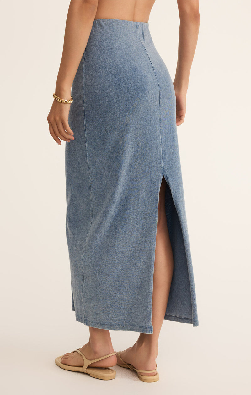 Z SUPPLY - GAIL JERSEY DENIM MIDI SKIRT MEDIUM INDIGO