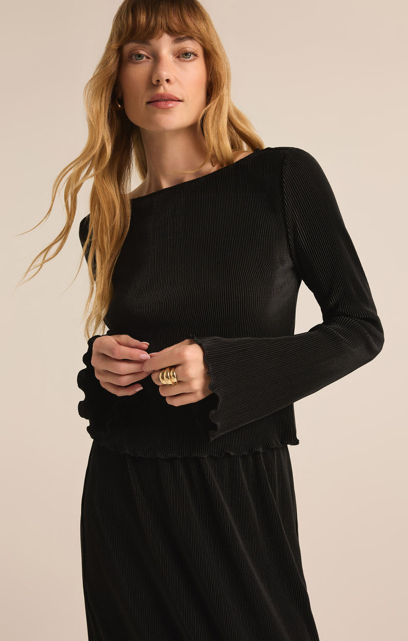 Z SUPPLY - VERONICA PLEATED BOAT NECK TOP BLACK