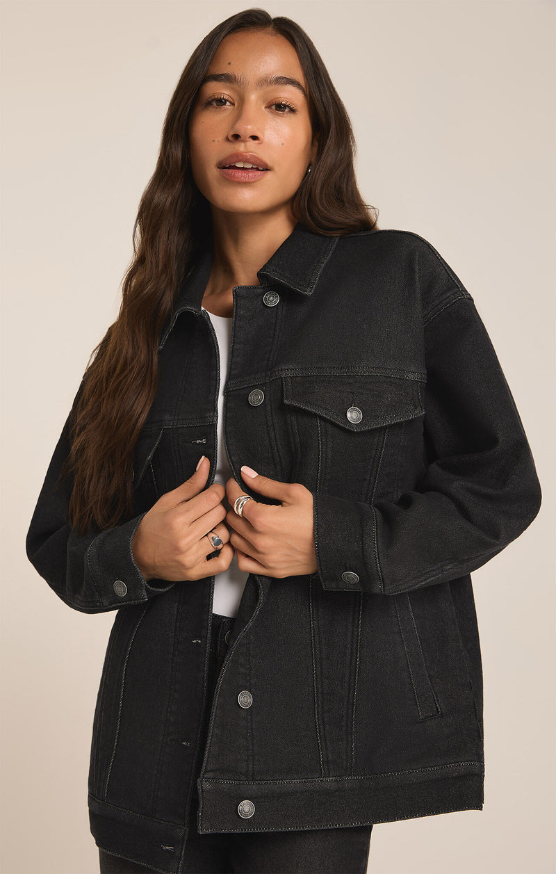 Z SUPPLY - MILES PERFECT KNIT DENIM JACKET BLACK SAND