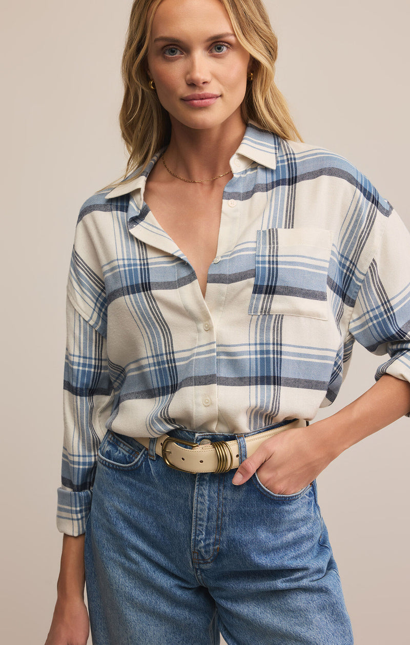Z SUPPLY - RIVER PLAID BUTTON UP VINTAGE INDIGO
