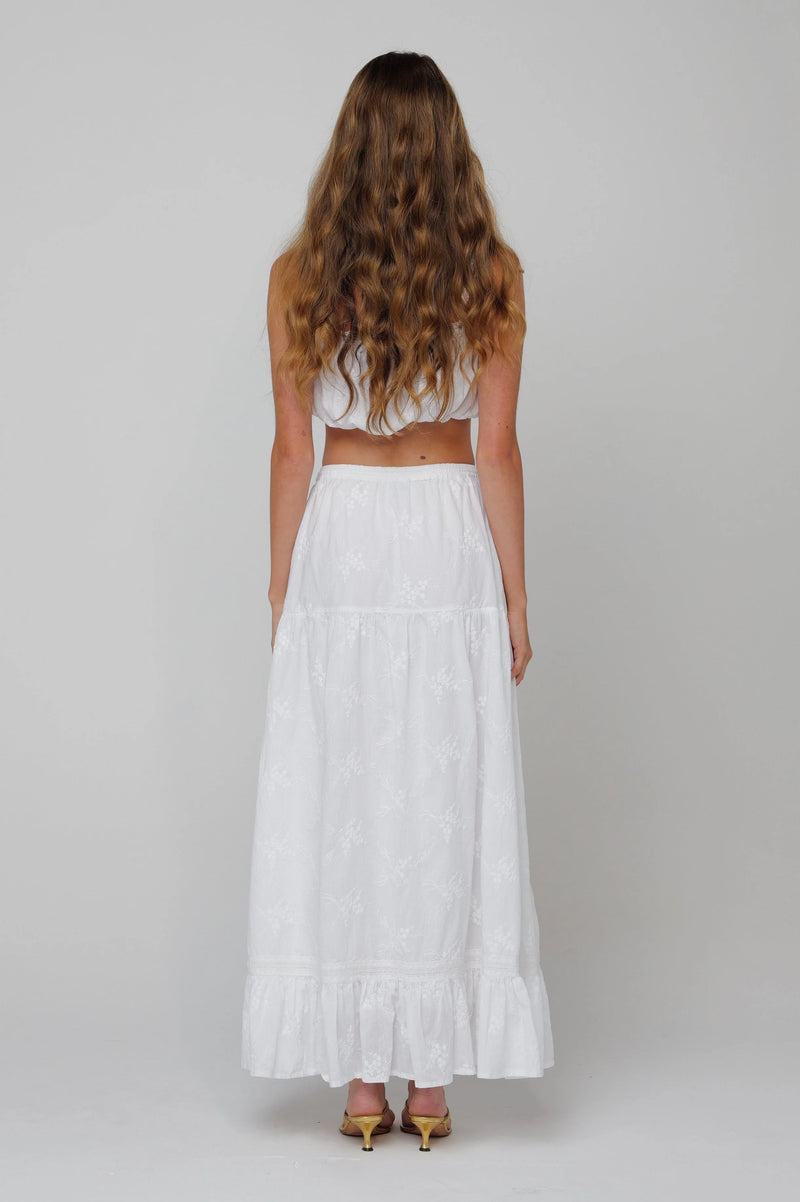RESA - JACKSON SKIRT IN WHITE EMBROIDERED COTTON