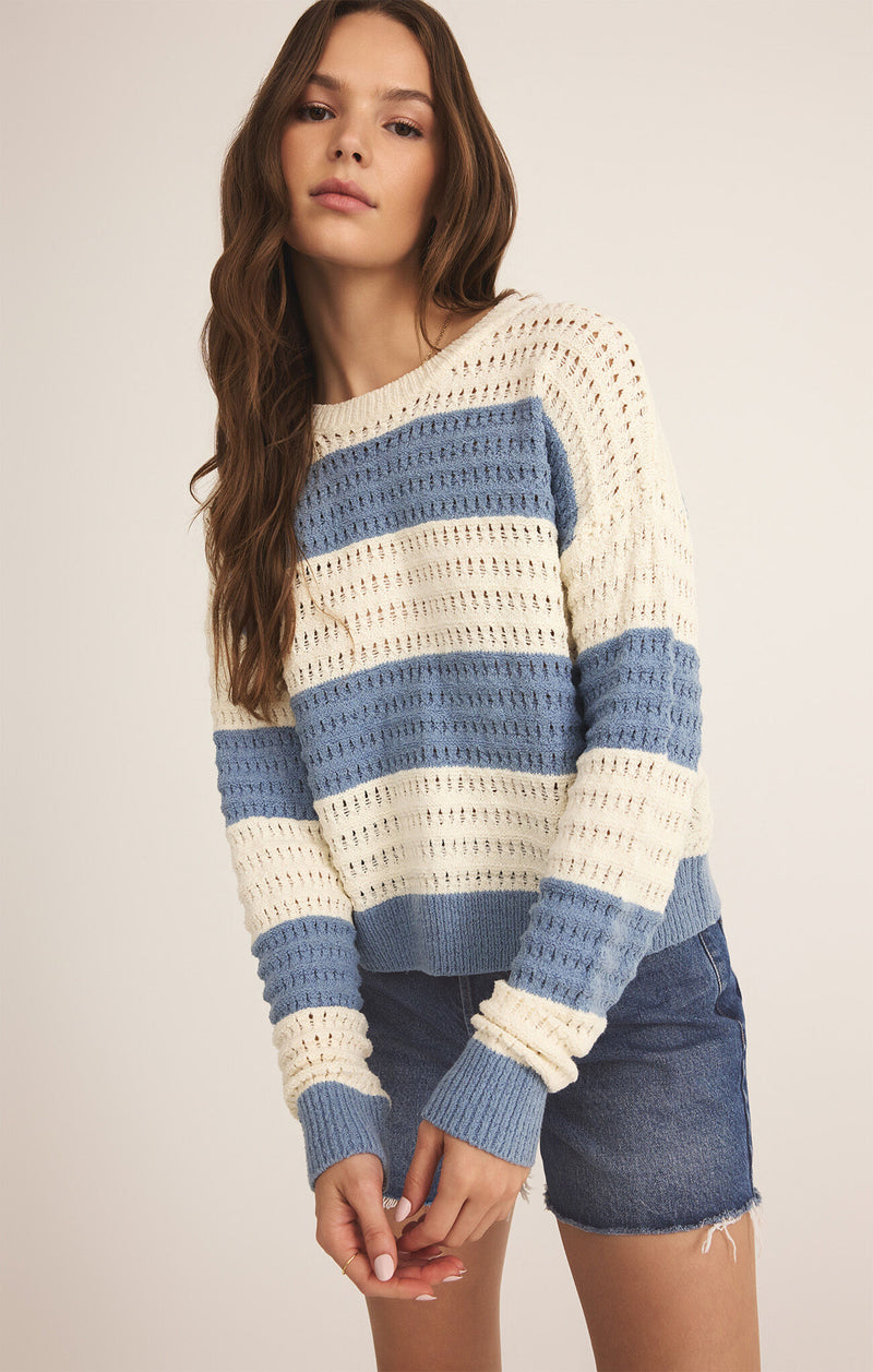 Z SUPPLY - BONAPARTE STRIPE CROCHET SWEATER LIGHT DENIM