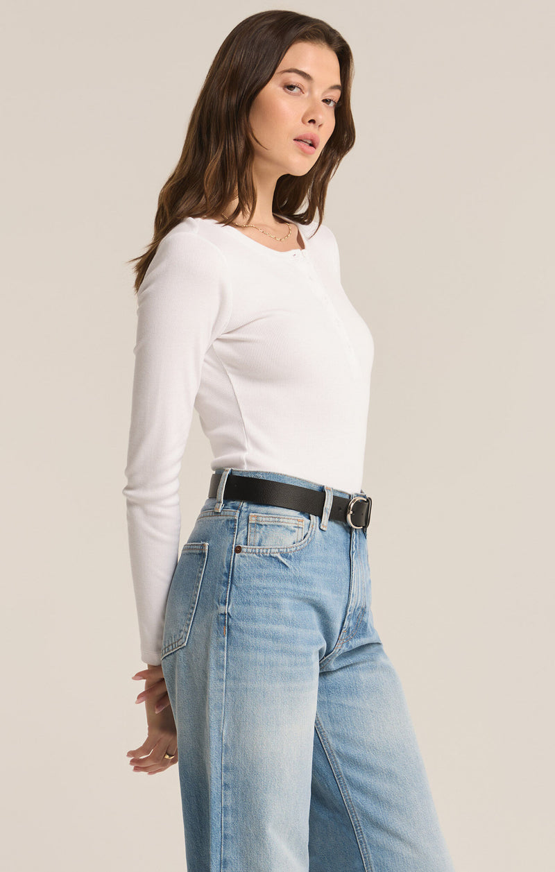 Z SUPPLY - SAMARA RIB HENLEY BODYSUIT WHITE