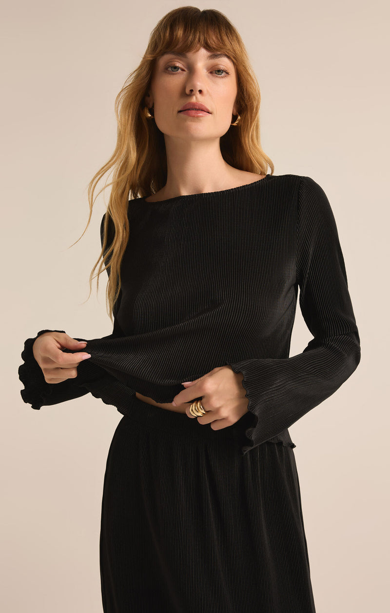 Z SUPPLY - VERONICA PLEATED BOAT NECK TOP BLACK