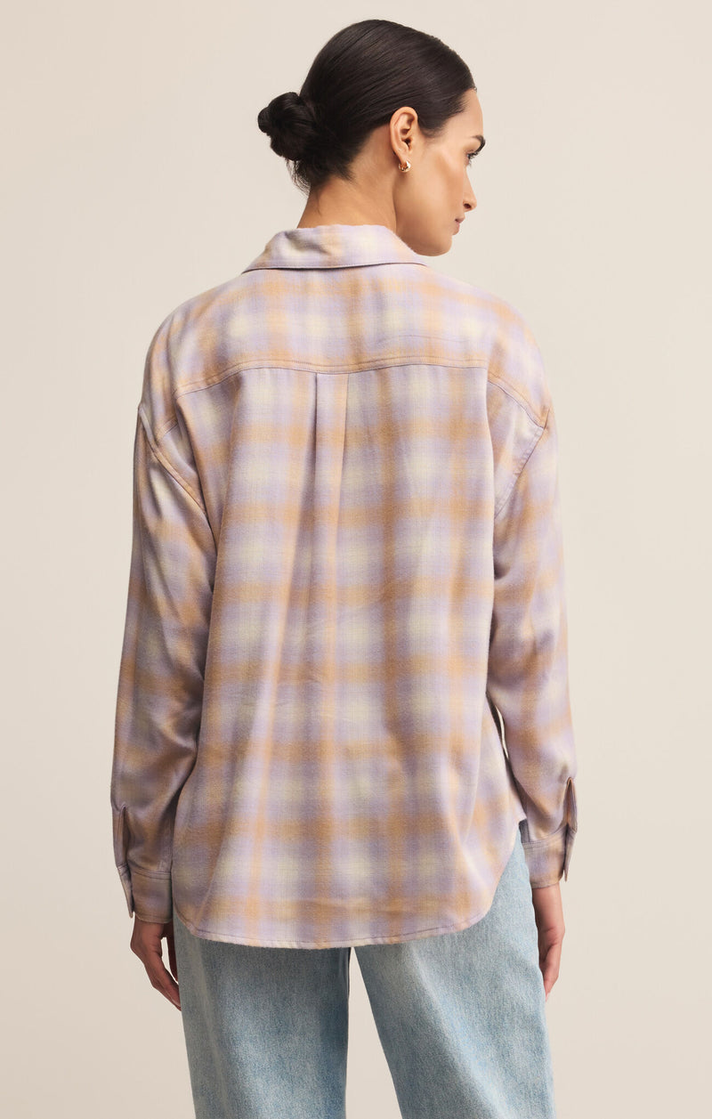 Z SUPPLY - RIVER PLAID BUTTON UP LAVENDER ICE