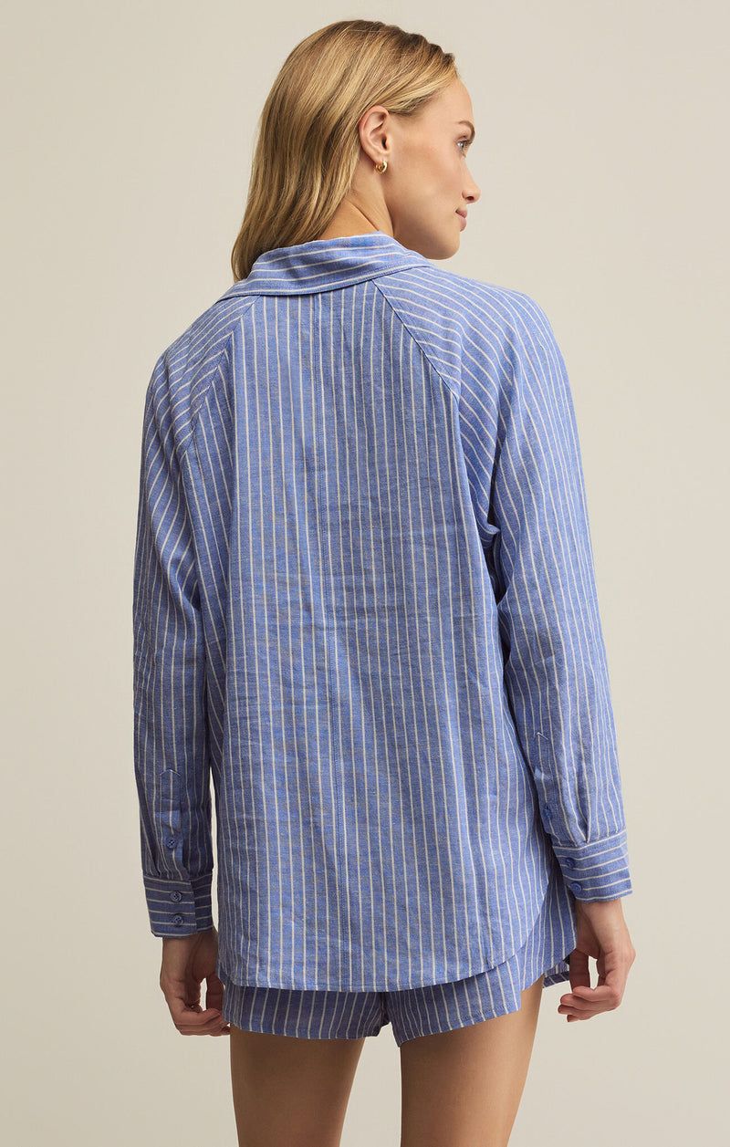 Z SUPPLY - THE PERFECT LINEN STRIPED TOP AMPARO BLUE