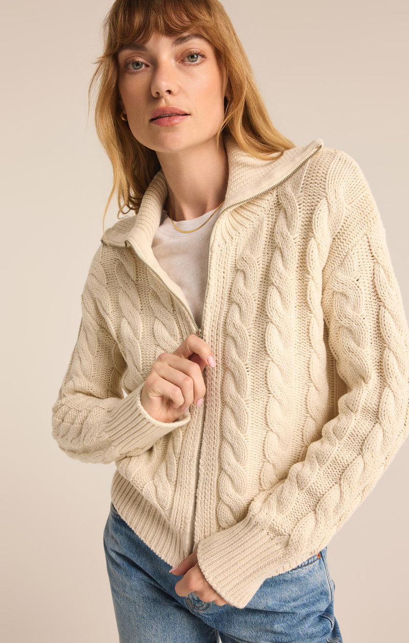 Z SUPPLY - HEMINGWAY CABLE KNIT CARDIGAN SEA SALT