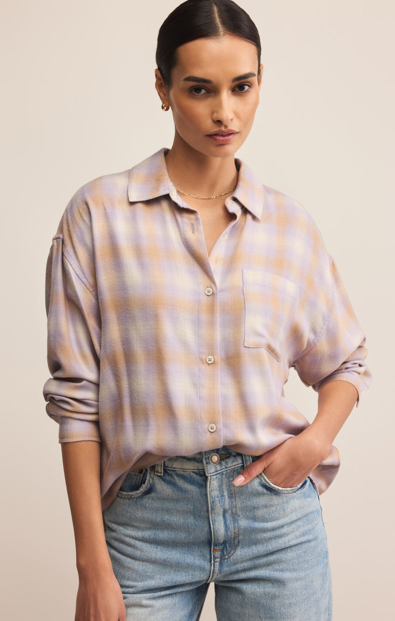 Z SUPPLY - RIVER PLAID BUTTON UP LAVENDER ICE