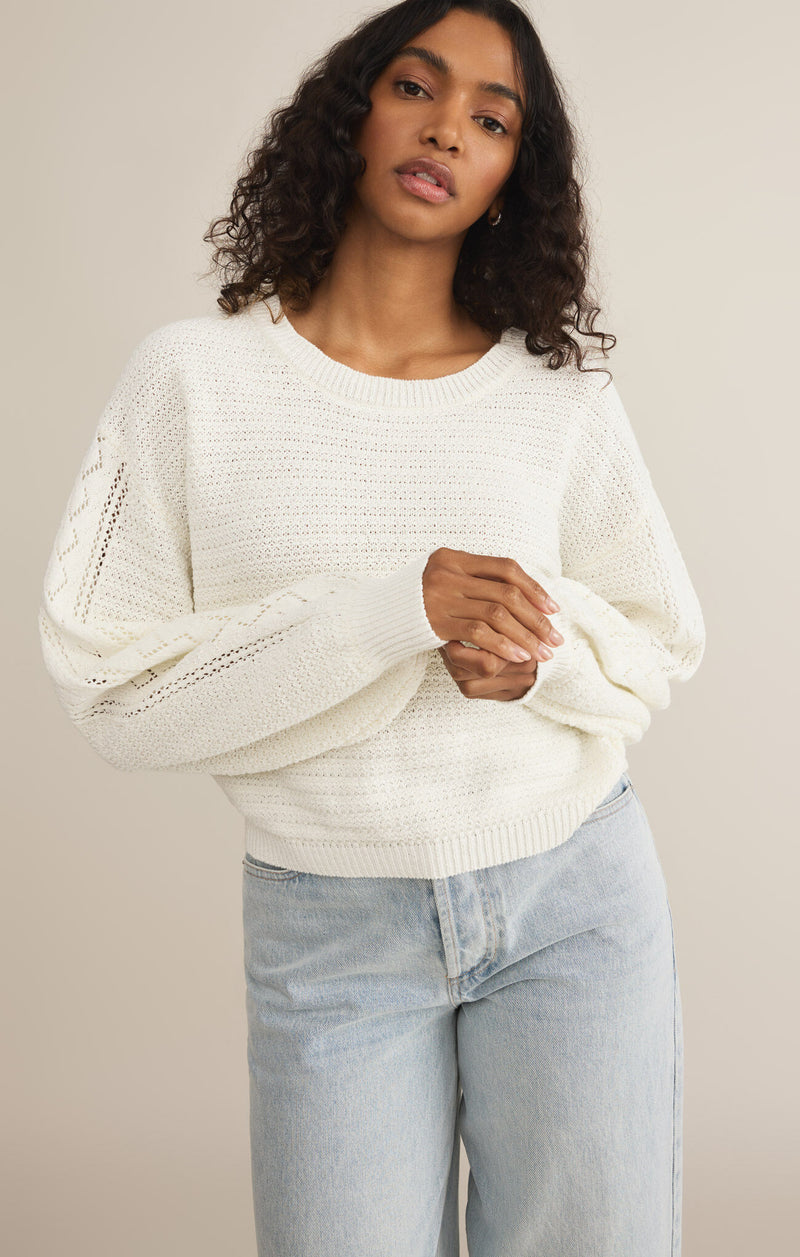 Z SUPPLY - WHITNEY CROCHET SWEATER WHITE