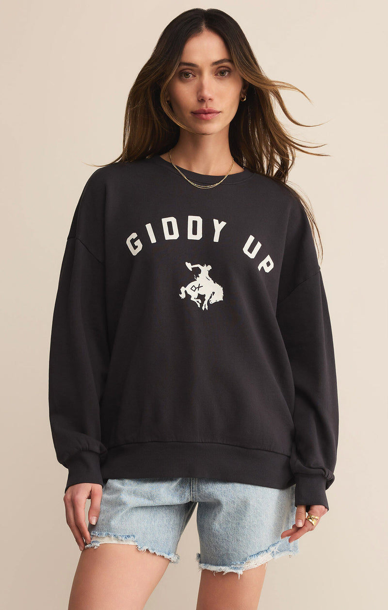 Z SUPPLY - GIDDY UP SUNDAY SWEATSHIRT BLACK SAND