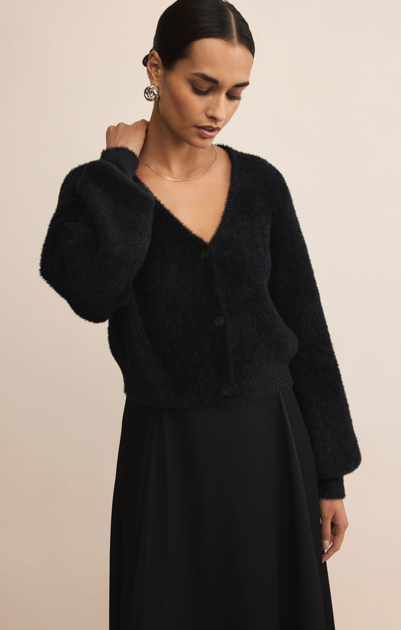 Z SUPPLY - SADIRA FLUFFY CROP CARDIGAN BLACK