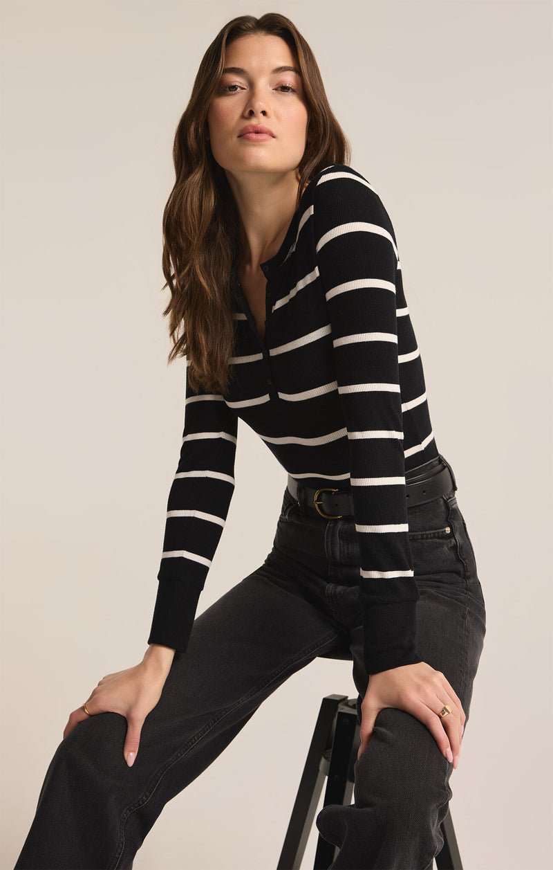 Z SUPPLY - SCARLETT RIB STRIPE HENLEY BLACK