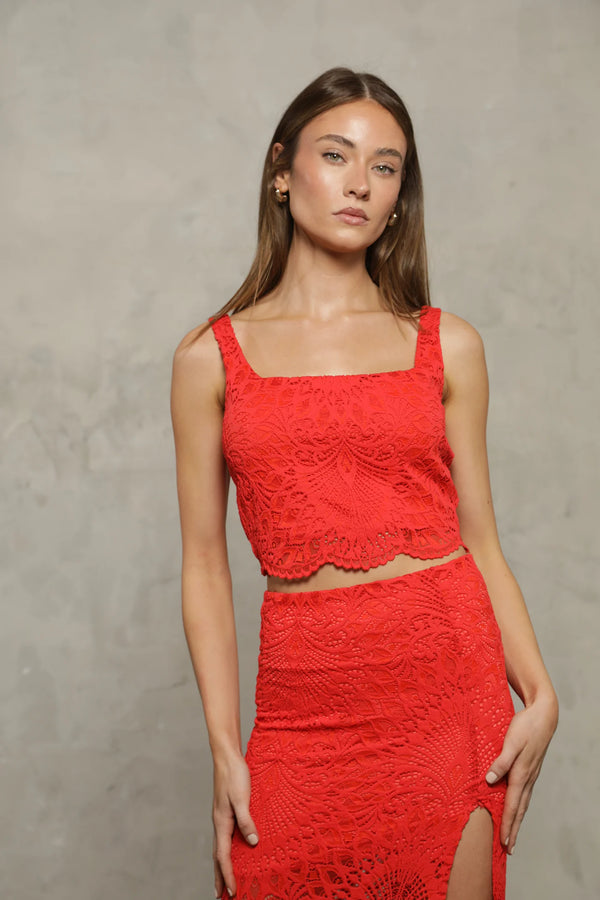 NIGHTCAP - LANAI LACE TANK HOT CORAL