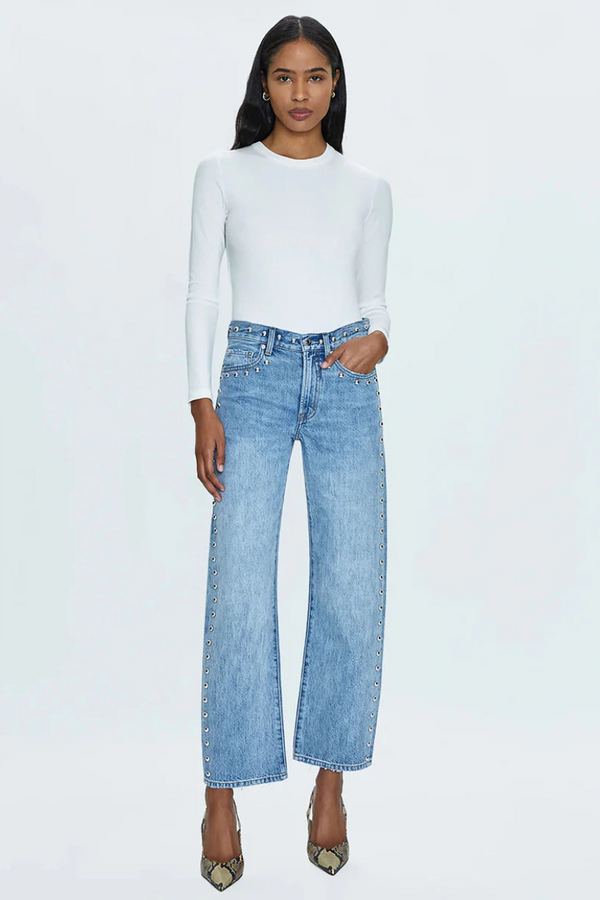PISTOLA - LEXI MID RISE BOWED STRAIGHT JEAN SATELLITE