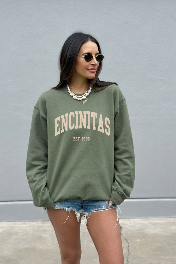 SWIRL SOCIETY - HOMETOWN ENCINITAS CREWNECK OLIVE SAND