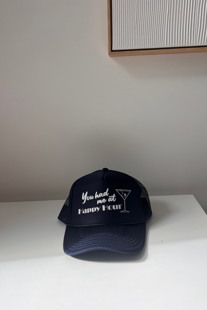 NOT FROM MALIBU - YOU HAD ME AT HAPPY HOUR TRUCKER HAT NAVY