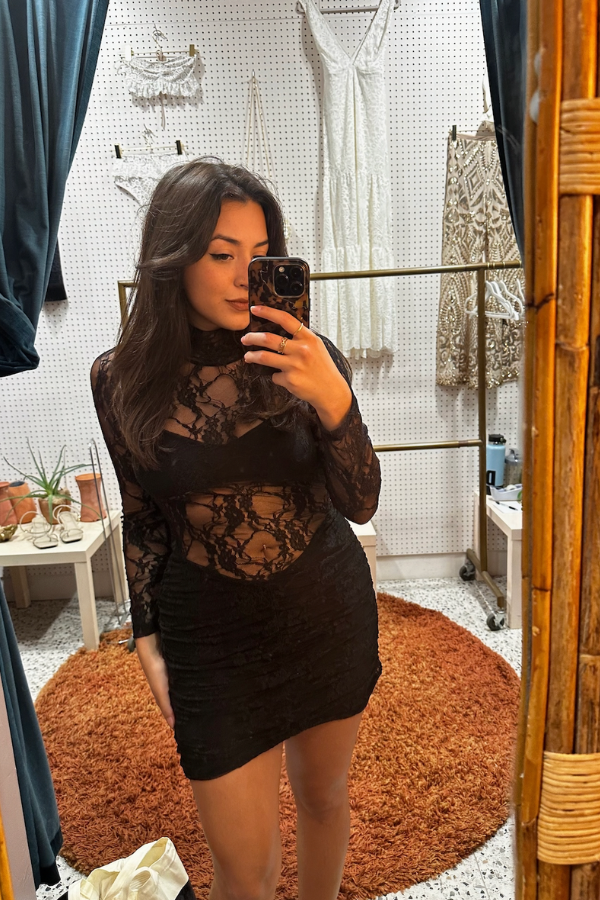 NIGHTCAP - MINI DROPWAIST LACE DRESS BLACK