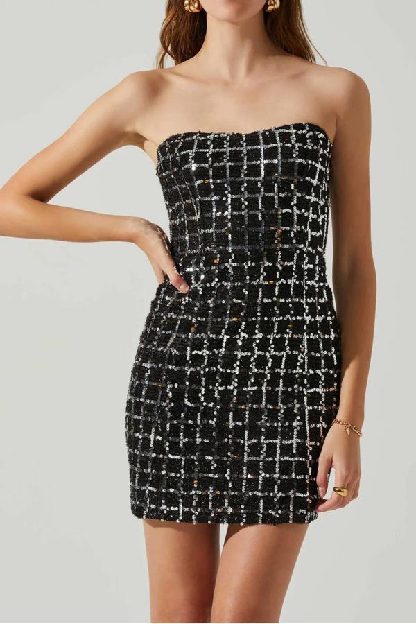 ASTR THE LABEL - CARMEN DRESS BLACK SILVER