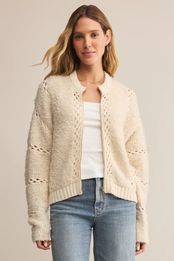 Z SUPPLY - SUNDANCE ZIP UP SWEATER JACKET CRYSTAL