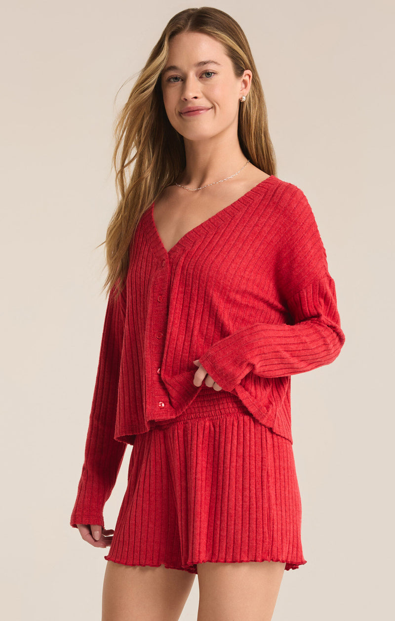 Z SUPPLY - MARA LONG SLEEVE CARDIGAN TOP HAUTE RED