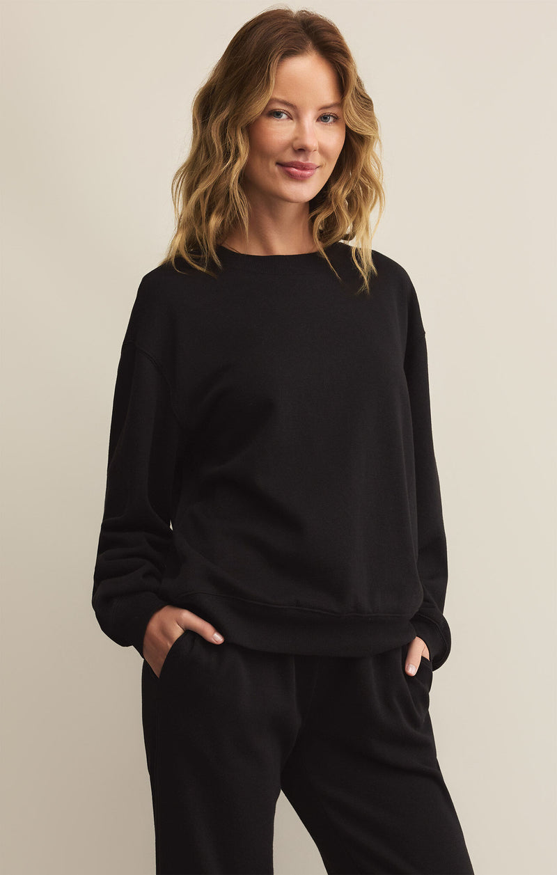 Z SUPPLY - CLASSIC BOYFRIEND FLEECE SWEATSHIRT BLACK