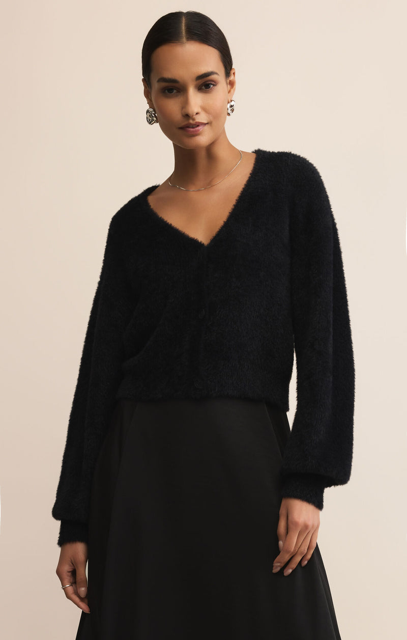 Z SUPPLY - SADIRA FLUFFY CROP CARDIGAN BLACK