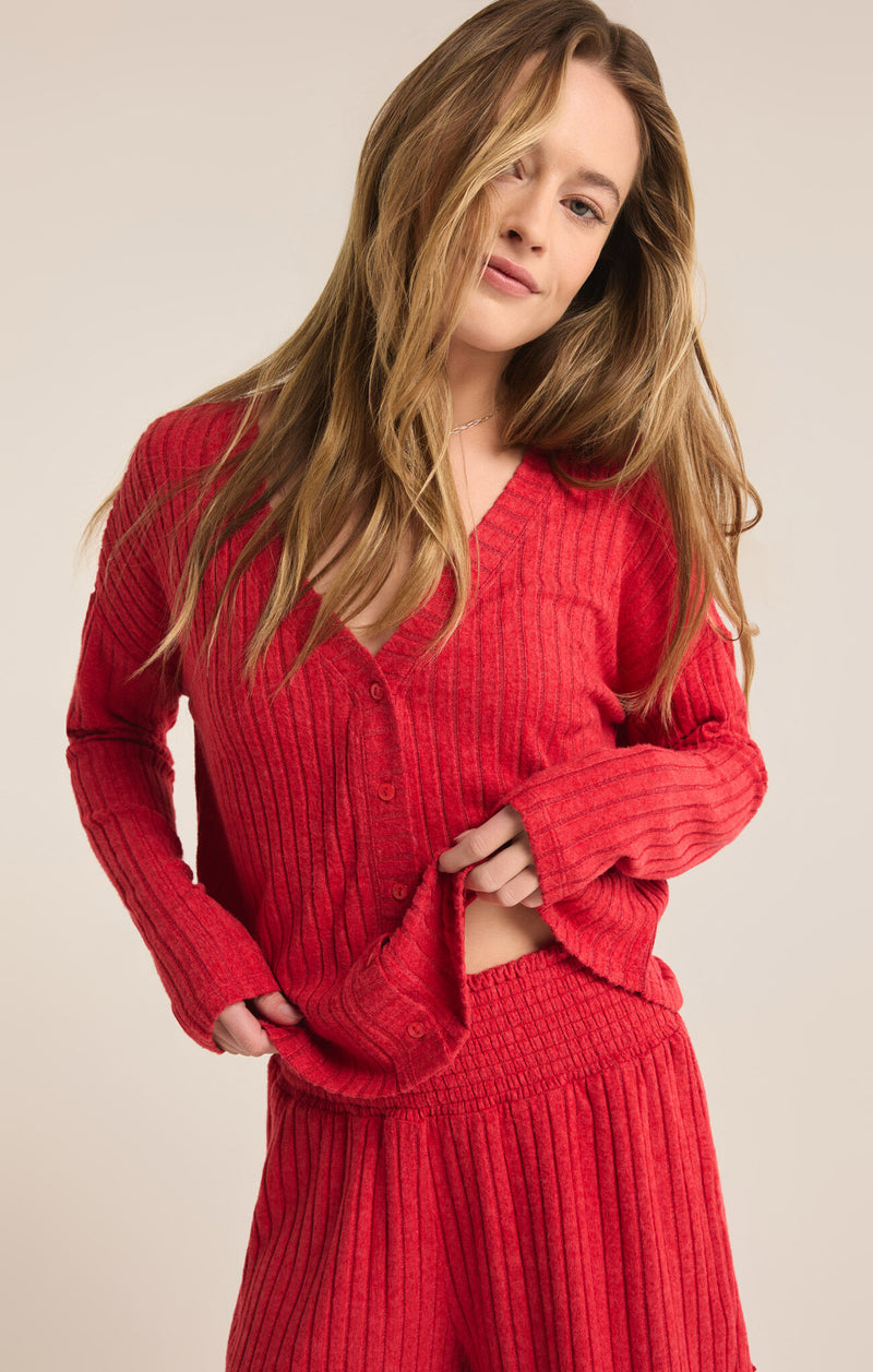 Z SUPPLY - MARA LONG SLEEVE CARDIGAN TOP HAUTE RED