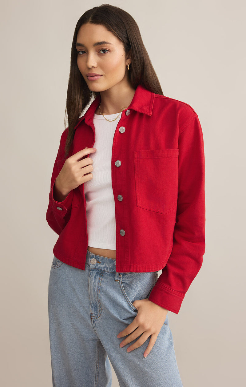 Z SUPPLY - ALL DAY CROPPED DENIM JACKET CHERRY