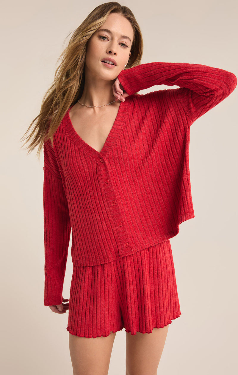 Z SUPPLY - MARA LONG SLEEVE CARDIGAN TOP HAUTE RED