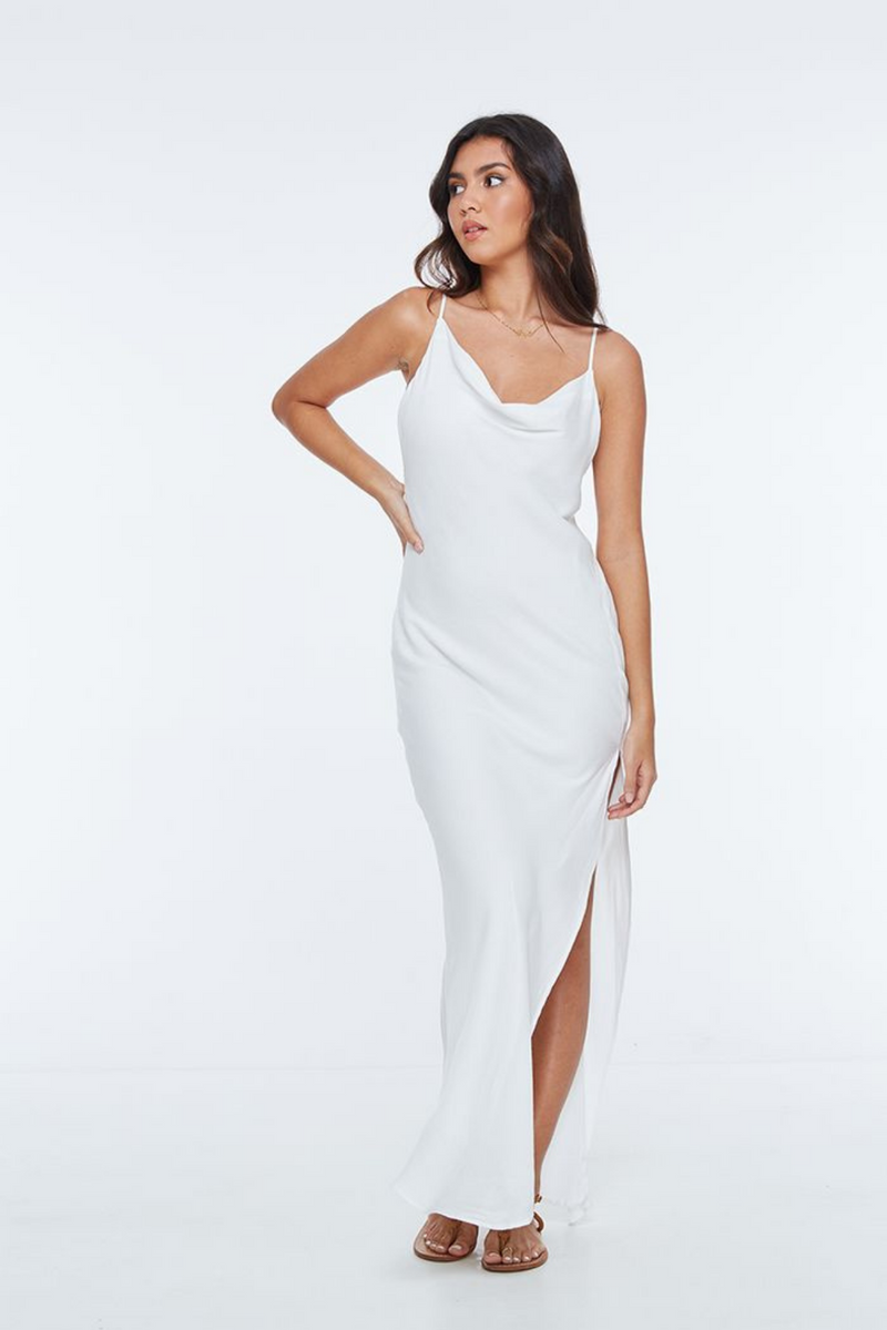 INDAH CLOTHING - ALICE SOLID BIAS MAXI COWL NECK DRESS