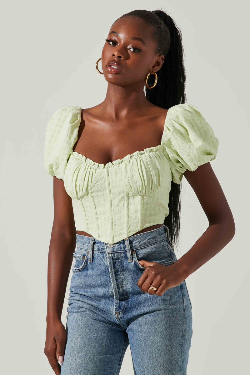 ASTR THE LABEL - PAOLA SWEETHEART BUSTIER PUFF SLEEVE TOP