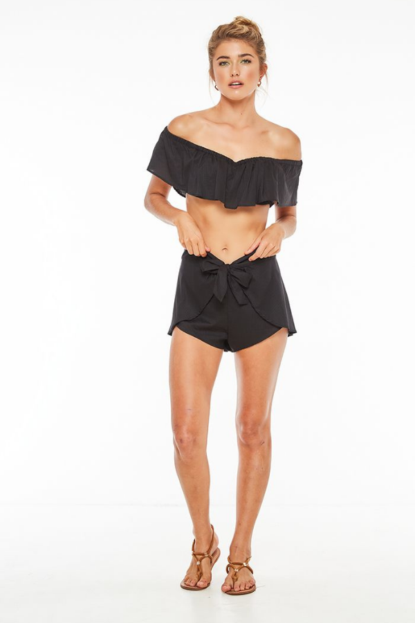 INDAH CLOTHING - PALM SOLID FRONT TIE WRAP SHORT