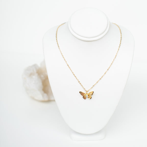 RAPTOR JEWELRY - CZ LAYERED GOLD BUTTERFLY NECKLACE