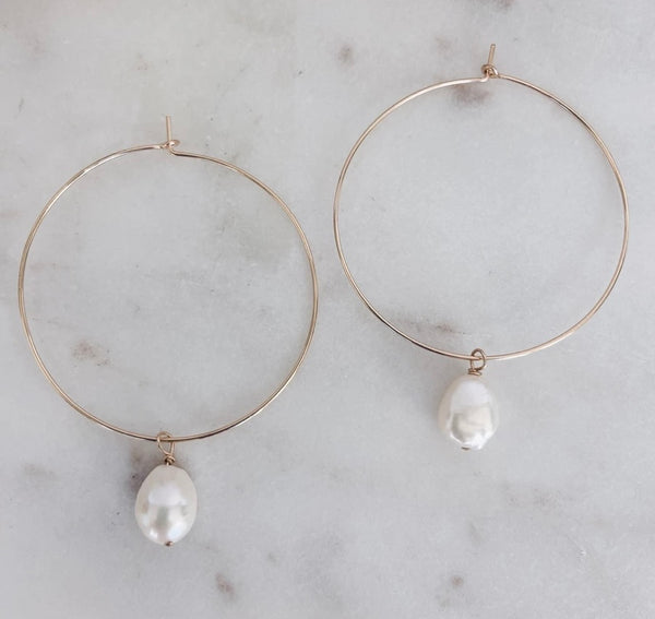 MAC & RY JEWELRY - BAROQUE PEARL HOOPS