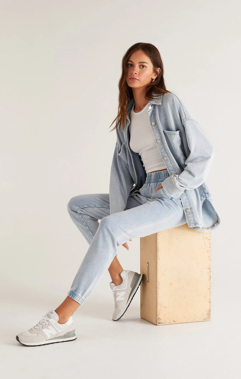 Z SUPPLY - ALL DAY KNIT DENIM JACKET WASHED INDIGO Z SUPPLY - ALL DAY KNIT DENIM JACKET WASHED INDIGO