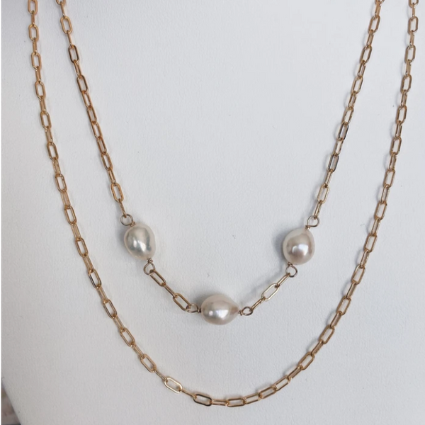 MAC & RY JEWELRY - 14K GOLD FILLED LAYERED BAROQUE PEARL NECKLACE