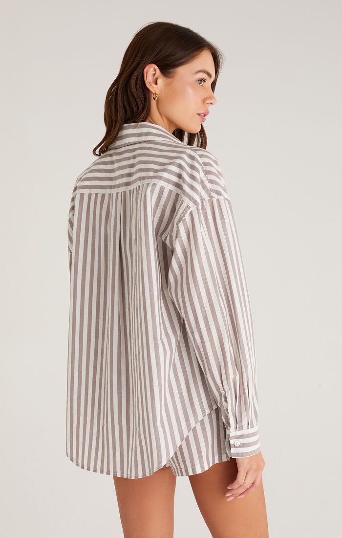 Z SUPPLY - ROAD TRIP STRIPED SHIRT DUSTY TAUPE