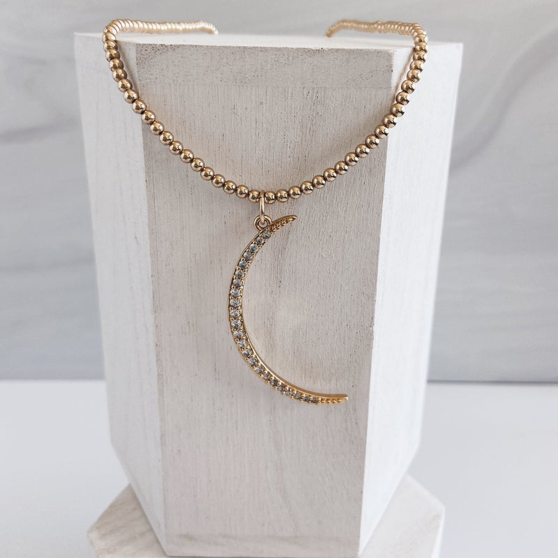 MAC & RY JEWELRY - GOLD FILLED BEADED CZ MOON NECKLACE